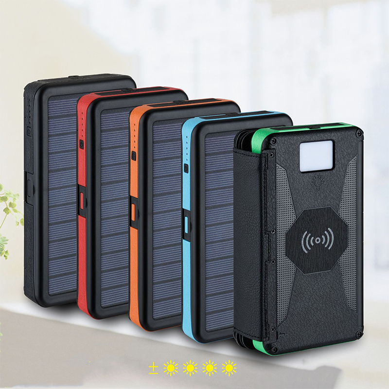 Outdoor Folding Foldable Waterproof Solar Panel Charger Portable Qi Wireless Charger LED Solar Power Bank 20000mAh for Phones