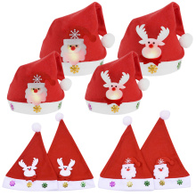 1pc Glowing Snowman Deer Santa Claus Hat Non-woven Fabric Christmas Hats Red Cap for Kids Adults Holiday Xmas Supplies Party Hat