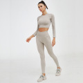 2 Piece Set Women Ribbed Seamless Yoga Sets Fitness Clothing Workout Clothes For Women Long Sleeve Crop Top Yoga Pants Gym Set