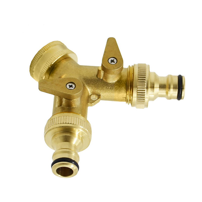 Brass garden tap Irrigation 2 way tap Irrigation valve Hose Pipe Splitter 2 Way Quick connector adapter Female thread G3/4 1pcs