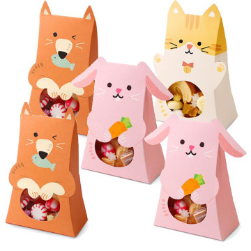 Animals Paper Candy Box With Window Kids Birthday Party Supplies Fox Cat Rabbit Baby Shower Gift Boxes Chocolate Packaging Bag