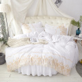 100% Cotton Round Bed 4 PCS Embroidery Tassels Lace Edge Pillowcase & Duvet Cover Fitted Sheet and Bed Skirt Sets 200cm 220cm