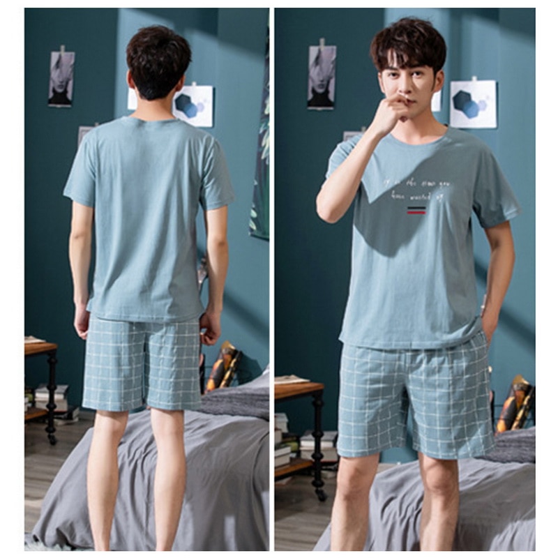 Men's Pajama Sets Summer Man Pajamas Set Simple Sleepwear Short Sleeve Cotton Pajamas For Men Short Top Pant Leisure Outwear