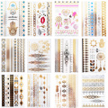 12 Sheets Gold Silver Metallic Temporary Tattoos for Women Tattoos Glitter Shimmer Designs Jewelry Tattoos Flash Tattoo Stickers