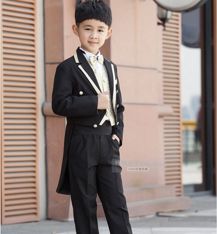 2018 high quality Children Black Tuxedo Set Costume Birthday Fashion Casual Formal Boy Wedding Suits Blazers 4PCS Set