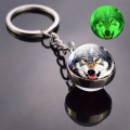 Glow in the Dark Wolf Key Chain Howling Wolf and Moon Keyring Double Side Glass Ball Keychain Wolf Head Pendant Key Ring
