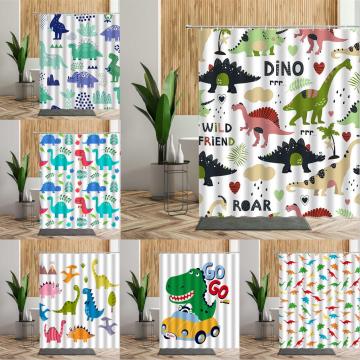 Cute Dinosaurs Shower Curtain Set Color Cartoons Children Bathroom Decor Waterproof Bath Screen Home Fabric Curtains For Bedroom