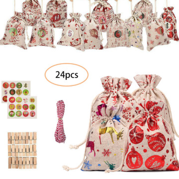 Christmas Pattern Candy Bag 1-24 Advent Calendar Bundle Cotton Linen Gift Bag Home Table Topper Xmas Decoration Christmas #5