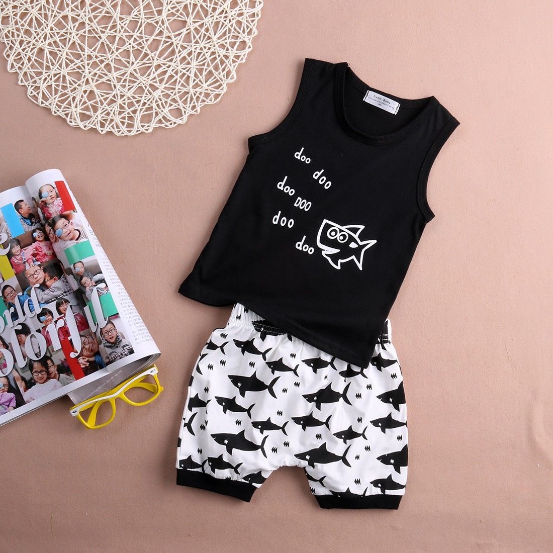 t-shirt + Shorts 2pcs suit 2017 new Summer baby girl Boys clothes cotton Sleeveless Vest letter baby boy clothing sets infant
