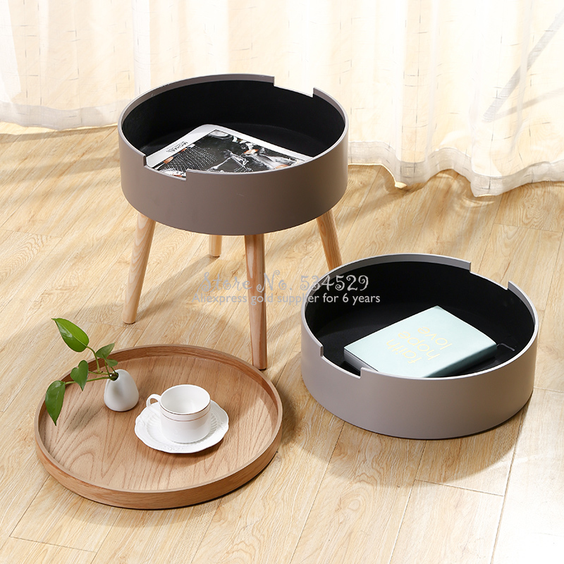 Multi-use Solid Wood Round Table Nordic Creative Coffee Table Desk Simple Sofa Side Table Storage Box End Tables Locker
