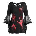 Women sexy costumes Plus Size Halloween Lace Flare Sleeve Blood Hands Print Back Knotted Top medieval dress Angel wings #7