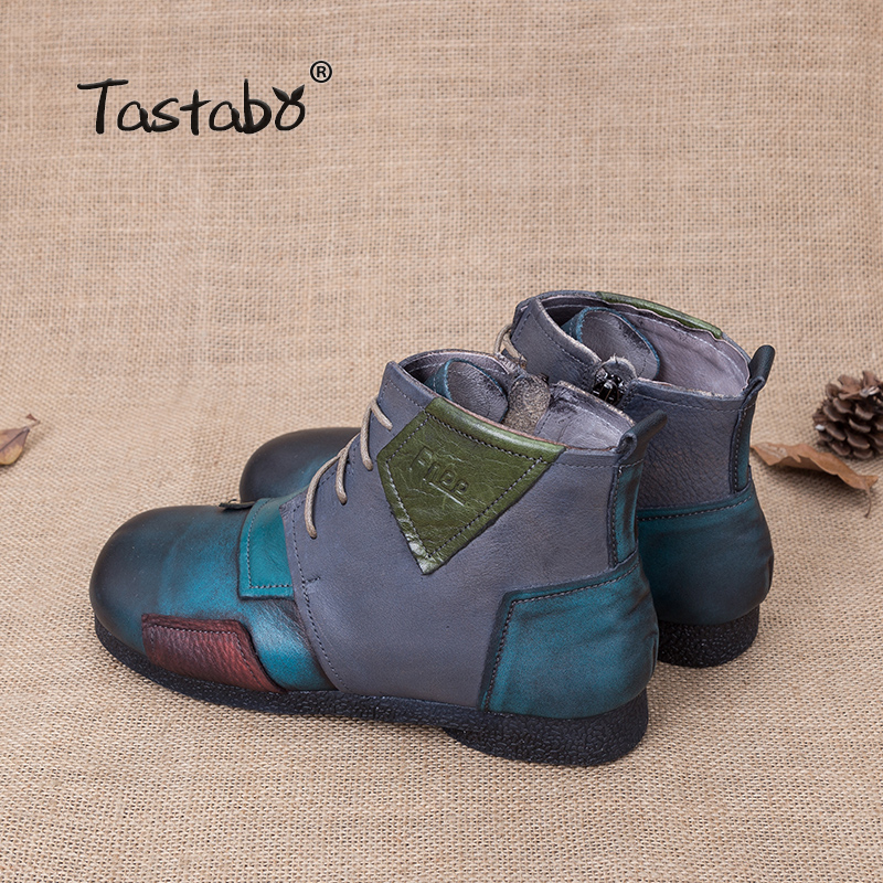 Tastabo 2018 Fashion Handmade Boots For Women Ankle Shoes Vintage Shoes Folk Style Genuine Leather Women Boots