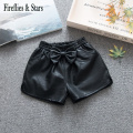 Spring Autumn Girls Pu Shorts Baby Shorts Kids Bottoms Children Clothes New Faux Leather Bow Patch Pleated Bud Waist 2 To 14 Yrs