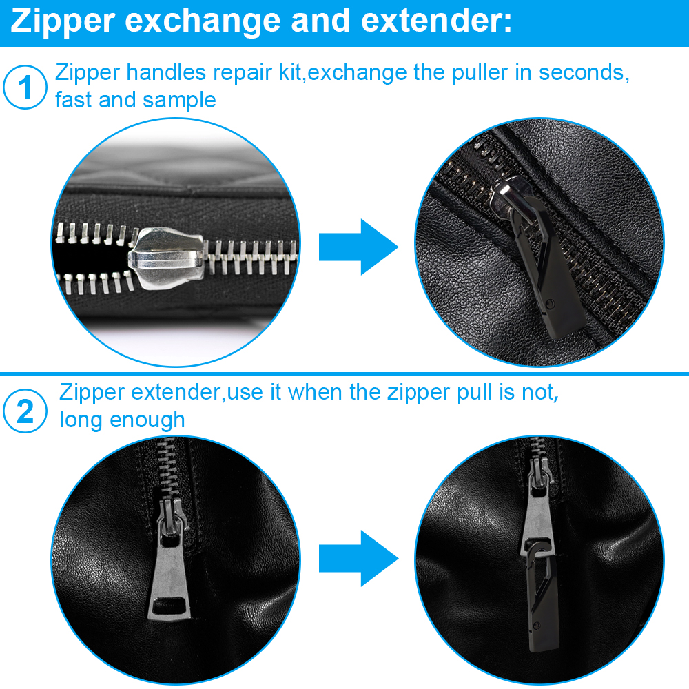 New&Easy 2pcs Zipper Pull Tab Replacement Metal Zipper Handle Zipper Extender Tab Fixer Zipper Sliders for Luggage Cloths Jacket