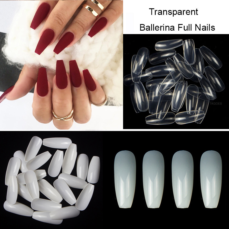 600Pcs/bag Transparent Ballerina Nail Art Tips Coffin Fake Nails Art Tips Flat Shape Full Acrylic False Nail Tips Manicure