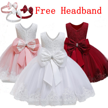 0-5T Christening Gown Baby Girl Clothes Bow-knot Baby Dress Lace Tutu Baptism Dresses for Girls Birthday Party Toddler Costume