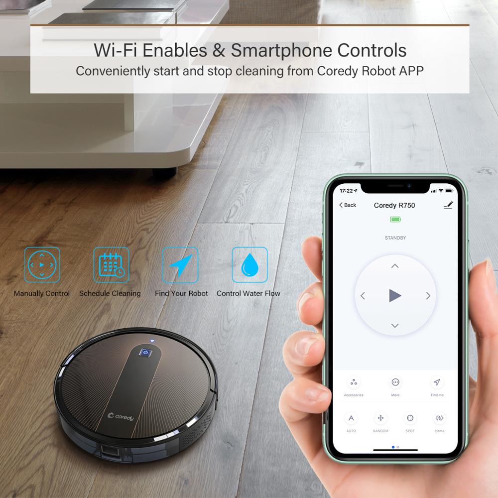 Coredy R750 2200PA Robot Vacuum Cleaner Smart Sweep Dry Wet Mopping Floor Carpet Auto Charge Pet Home with Alexa Google Wifi APP