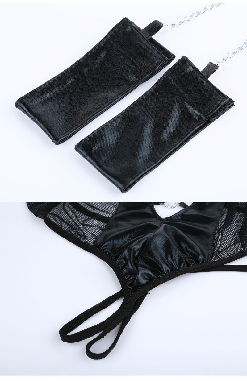 Sexy Lingerie free handcuffs Women's Lace bodysuit Erotic corset Underwear Black dancedress european clothing metallic lingerie