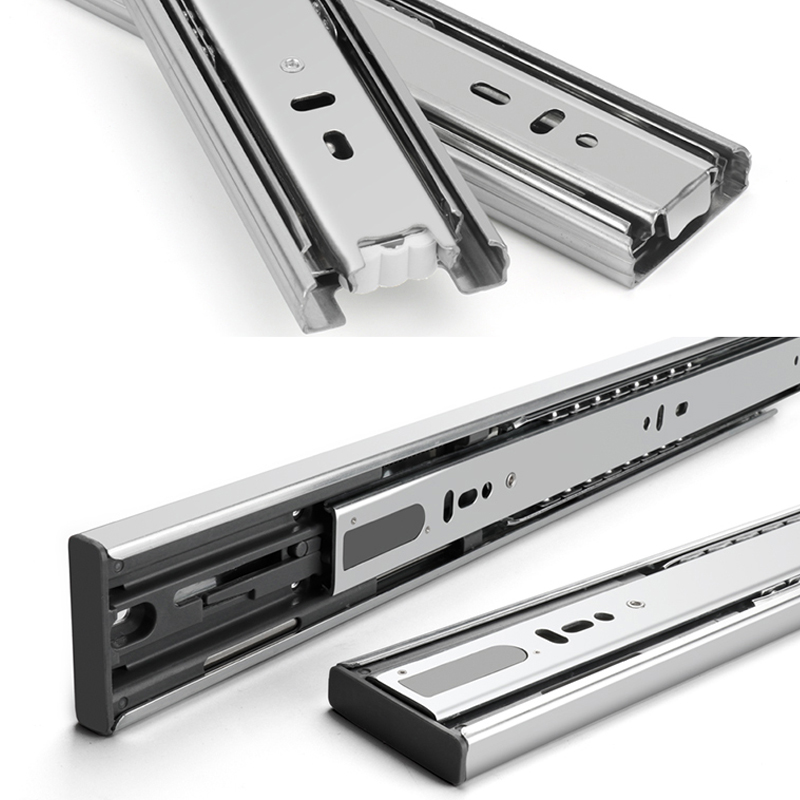 AOBT 10"- 22" Silver Stainless Steel Drawer Slides Soft Close Drawer Track Rail Sliding Three-Section Cabinet Slides Furniture