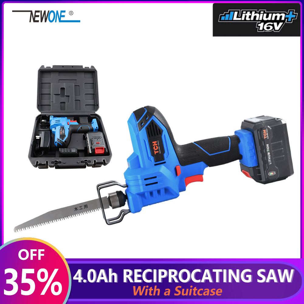 16V Portable Reciprocating Saw Kit Saber Saw with 4.0Ah Lithium Battery Cordless Powerful Wood/Metal Cutting Saw with Suitcase