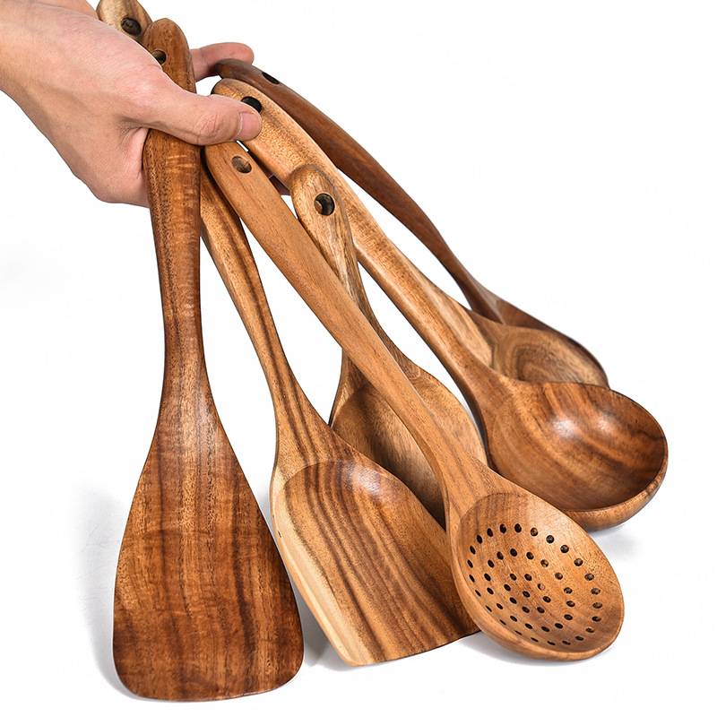 7 Piece Cooking Utensils Set Teak Wooden Non Stick Cookware Tools Spatula Shovel Soup Spoon Kitchen Cooking Tool Sets