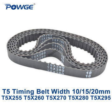 POWGE T5 Synchronous timing belt C=255/260/270/280/295 Width 10/15/20mm Teeth 51 52 54 56 59 Rubber T5X255 T5X260 T5X270 T5X280