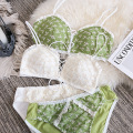 Wriufred Underwear suit girl sweet cute hollow embroidery lingerie set cotton lace edge tube top thin bra set gathered bralette