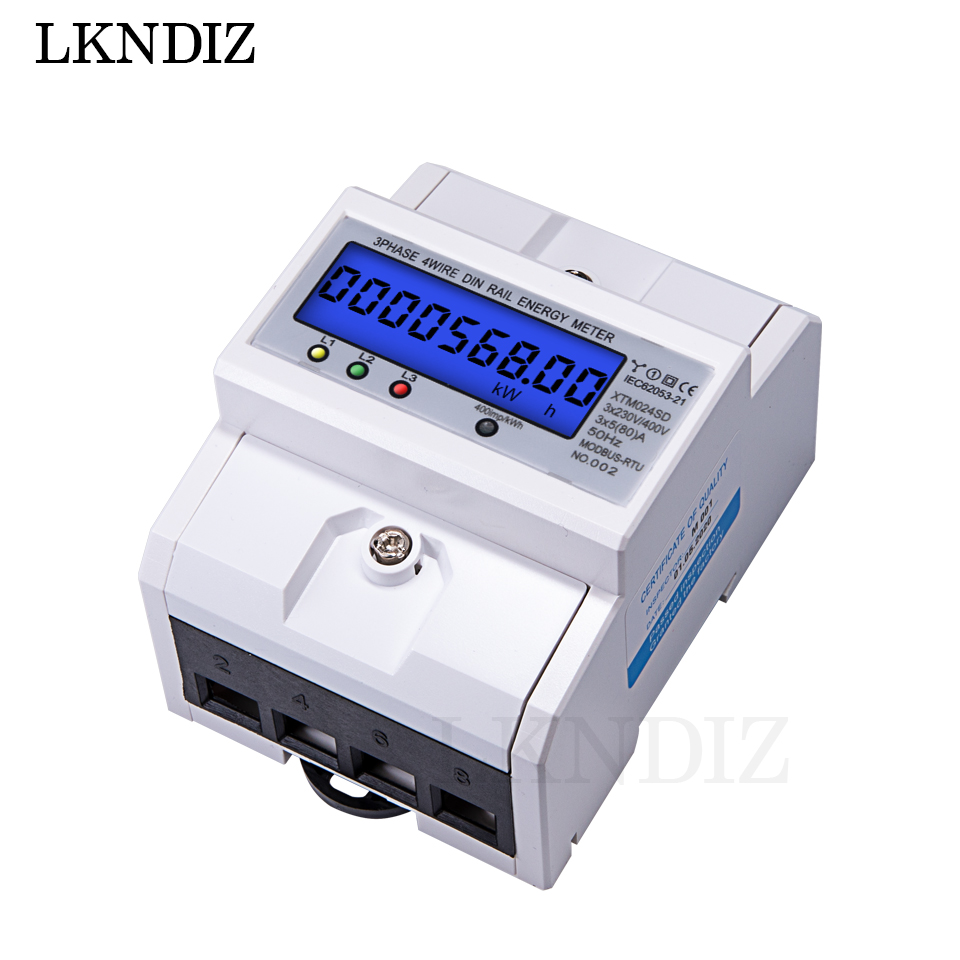 RS485 Multifunctional 3 Phase 4 Wire Electronic Wattmeter Power Consumption Energy Meter 5-80A 380V AC 50Hz Backlight Modbus