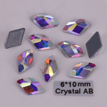 Free Shipping! High Quality 6x10mm Crystal AB Rhombus Flat Back Hotfix Rhinestones / Iron On Flat Back Crystals