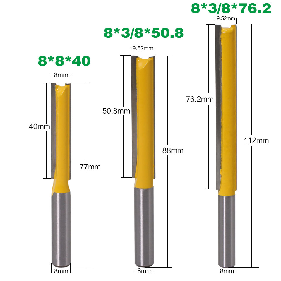 1 pc8mm Shank Extra long 3" Blade 8mm" Cutting Dia. Straight Router Bit Woodworking cutter Tenon Cutter for Woodworking