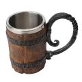 550ml Simulation Wooden Mug Barrel Double Layer Beer Stainless Steel Drinking Cup Coffee Drinkware Handcrafted Whiskey Glass