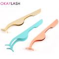 OKAYLASH Luxury High Quality Stainless Rainbow Color Eyelash Tweezers Rose Gold Eye Lash Clip Applicators Beauty Makeup Tools