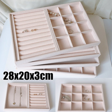 Pink Velvet Jewelry Ring Display Organizer Case Tray Holder Necklace Earrings Bangle Storage Box Showcase Jewelry Stand Holder