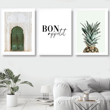 Tropical Wall Art Canvas Painting Pineapple Posters and Prints Green Door Bon Appetite Pictures for Living Room Kitchen Decor