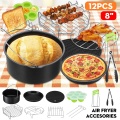 12Pcs 8 Inch Air Fryer Accessories for Air fryer 4.2-6.8QT Baking Basket Pizza Plate Grill Pot Kitchen Cooking Tool for Party
