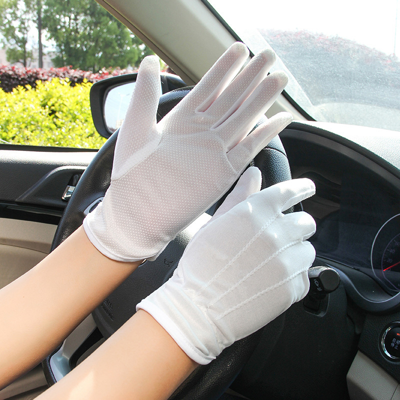 Woman Gloves Summer Sunscreen Driving Gloves Female Thin Pure Cotton Cute Sweet White Color Non-Slip Touchscreen Breathable