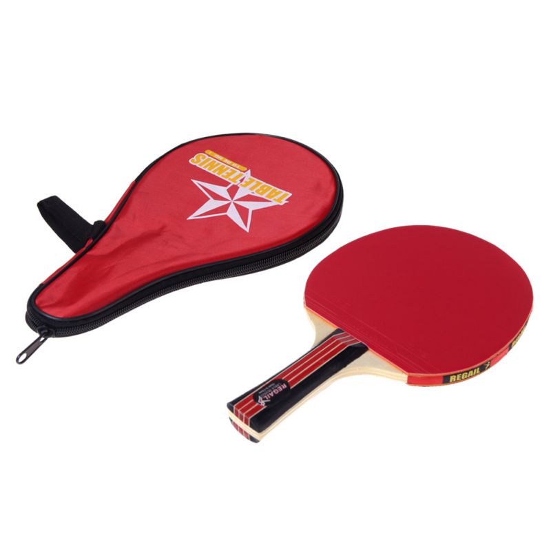 Long Handle Shake-hand Table Tennis Racket Ping Pong Paddle + Waterproof Bag Pouch Red Indoor Table Tennis Accessory