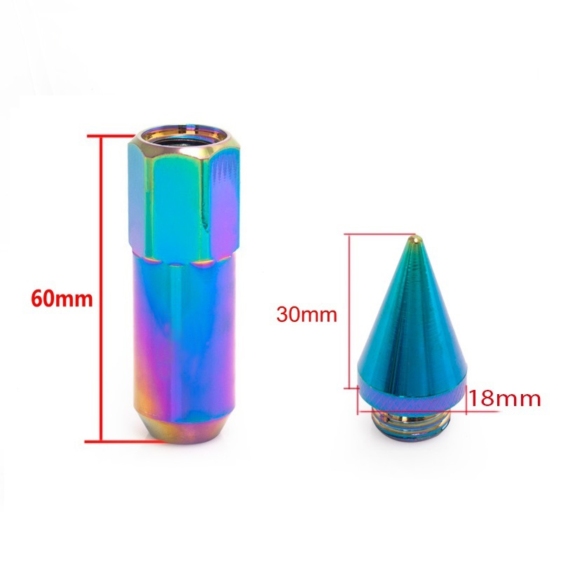 20pcs Car Modification Wheel Nuts m12*1.5 m12*1.25 Aluminum 60mm Extended Tuner Spike Lug Nuts Jdm Car Accessories For Chevrolet