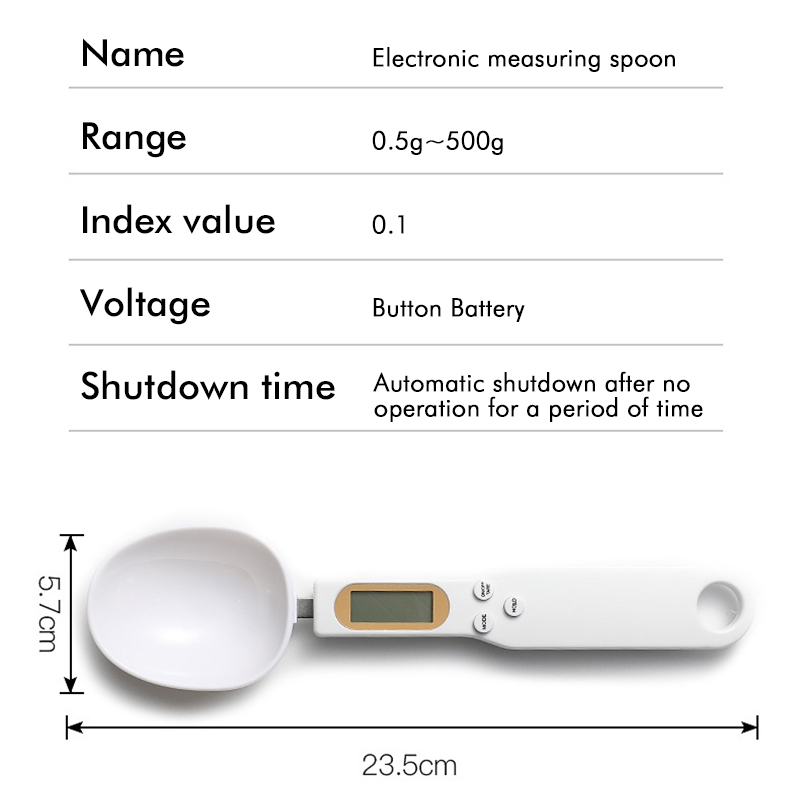 500g/0.1g Digital Kitchen LCD Display Measuring Spoon Electronic Digital Spoon Scale Mini Kitchen Scales Baking Supplies white