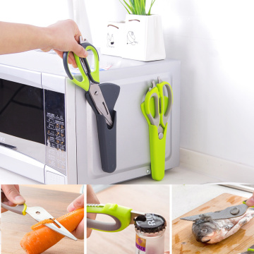 6 In 1 Kitchen Scissors Magnetic Knife Seat Removable Stainless Steel Scissors Open Walnut Scrap Fish Scale Kitchen Tool