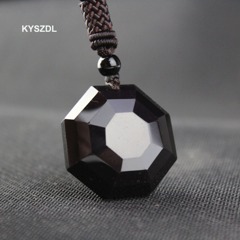 KYSZDL Drop shipping natural obsidian carved polyhedron pendant Lucky Love Crystal Jewelry With Free Rope for men and women gift