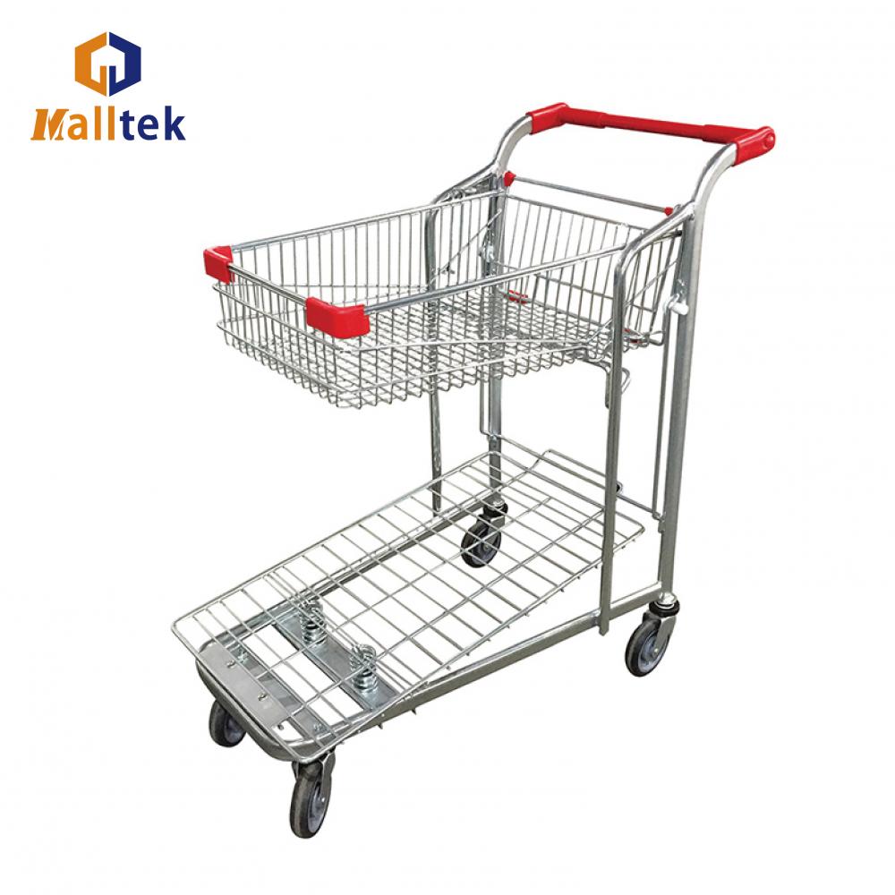 Double Deck Foldable Supermarket  Warehouse Trolley