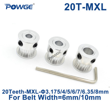 POWGE Inch 20 Teeth MXL Timing pulley Bore 3.175/4/5/6/6.35/7/8mm for width 6mm 10mm MXL synchronous Belt Gear wheel 20teeth 20T