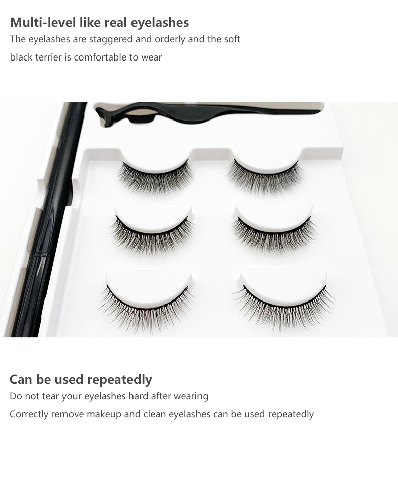 3 pairs 3D Magnetic Eyeliner Liquid False Eyelashes Set natural 3D false eyelashes fake lashes makeup kit Make up maquiagem