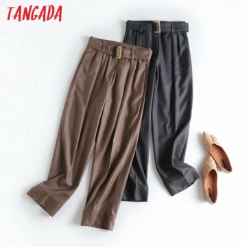Tangada fashion women solid winter suit pants trousers with slash high quality office lady pants pantalon 4C67