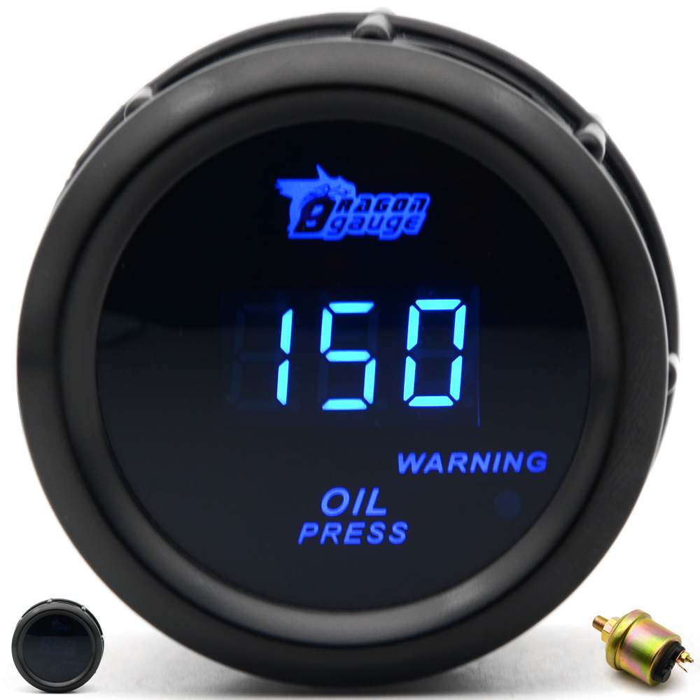 Digital 2" 52mm Oil Pressure Gauge With Sensor Blue LED Digital With Sensor