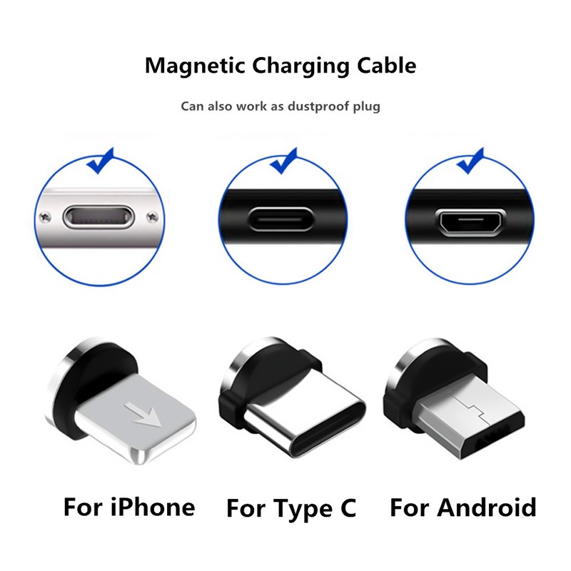 3/1PCS Magnetic Plug 2 Pin Magnetic Charging Cable Adapter Micro USB Type C Magnet Charge Connector Dust Plugs Android Phone