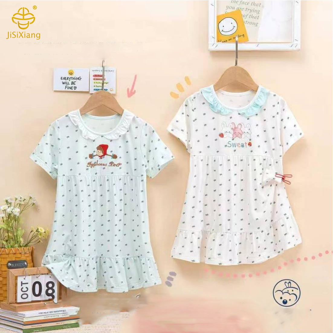Cartoon Printed Ruffle Short sleeved T-shirt