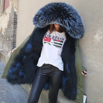 2020 new fox fur liner pie overcoming women's mid-length embroidered raccoon fur collar coat winter coat Women's jacket
