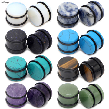 2PCS Natural Stone Ear Plugs Gauges Women Men Earrings Ear Flesh Tunnel Expander Ear Stretcher Body Piercing Jewelry 5mm-16mm